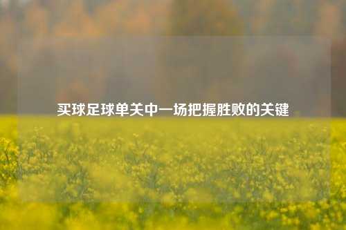 买球足球单关中一场把握胜败的关键